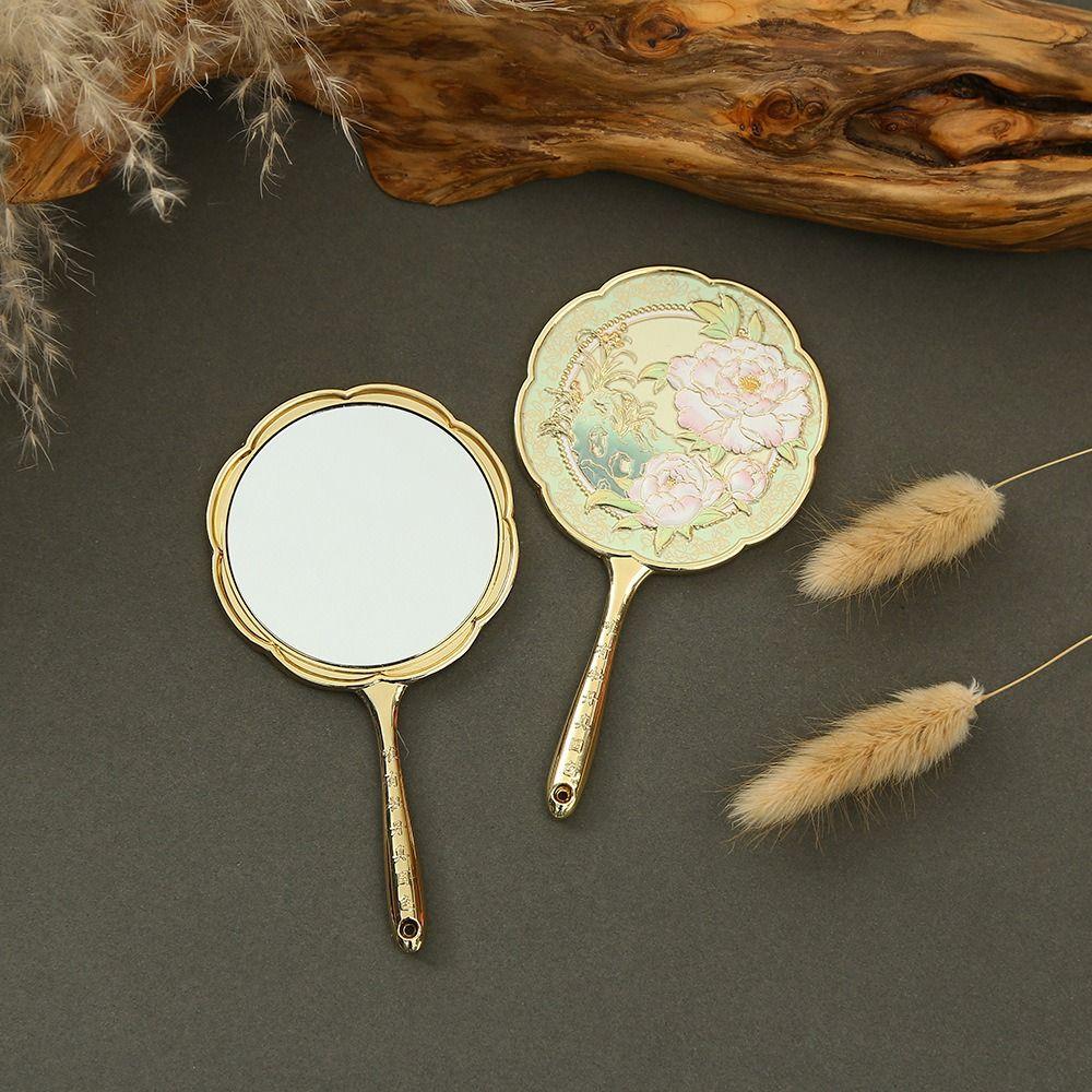 Peony Flower Handheld Mirror Portable Vanity Mirror Beauty Chinese Style Metal Mirror  Gift