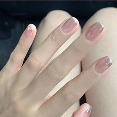 24pcs/set Silver Powder Gradient Wearable Nails Glitter Manicure Finished Wearable False Nail Stickers Press On Nail