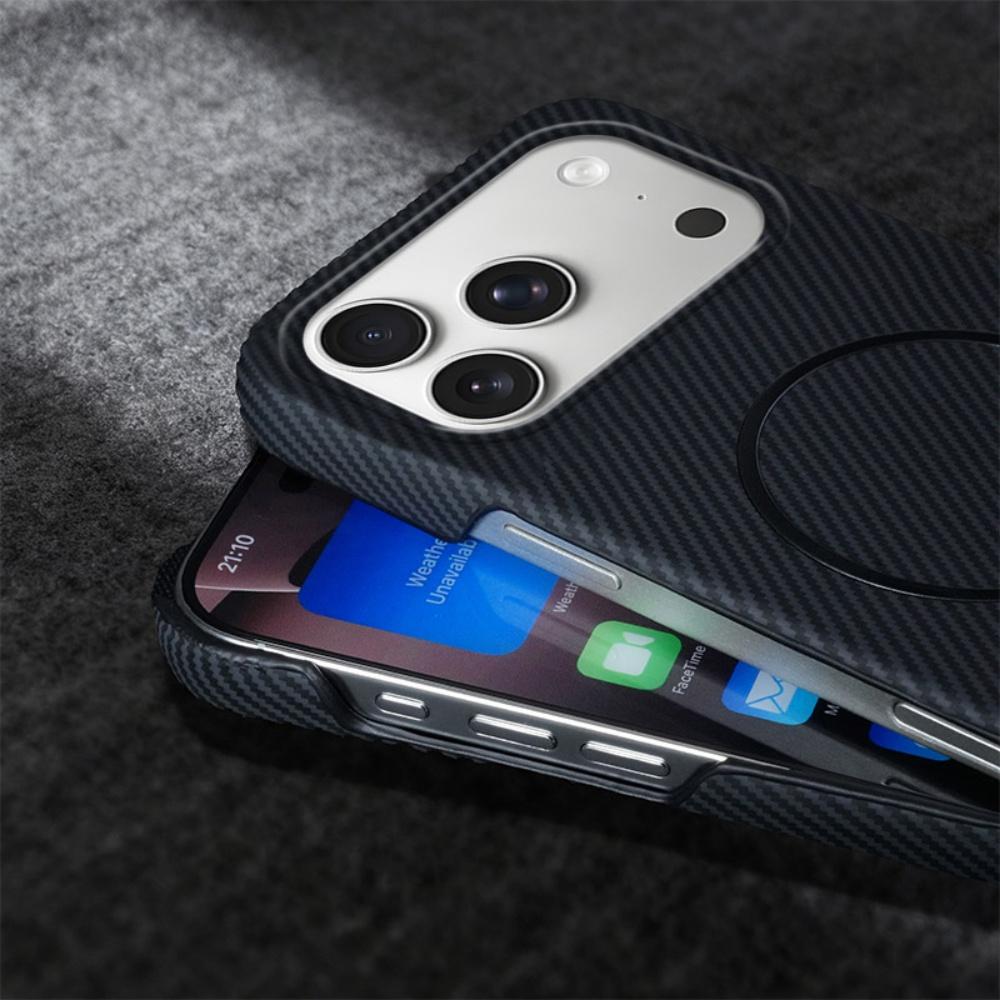 For Magsafe Half Border Carbon Fiber Kevlar Magnetic Phone Case For iPhone 17 Air 16 15 14 13 Plus Pro Max Fashion Texture Cover