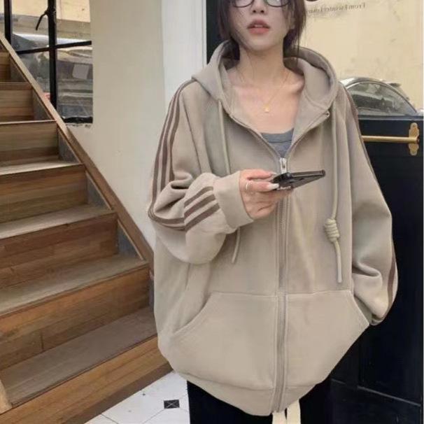 American Retro Fleece-Lined Hooded Cardigan - Plus Size, Long Sleeve Winter Sweatshirt for Women