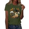 Ladies' Loose Comfortable Casual Fashionable Plant Flower Printed Round Neck Short Sleeved Shirt