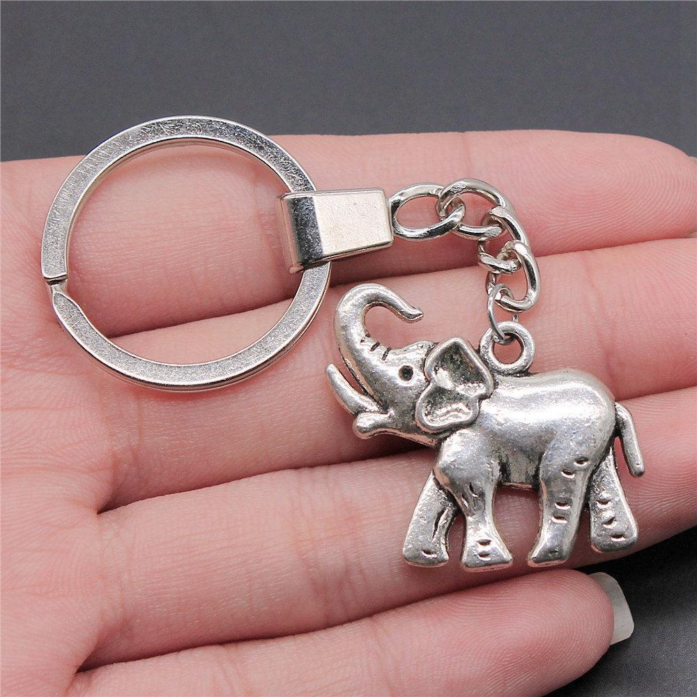 Elephant Horse Animal Duo Pendant Antique Bronze Metal Keychain with 30mm Ring for Students Hot Sale