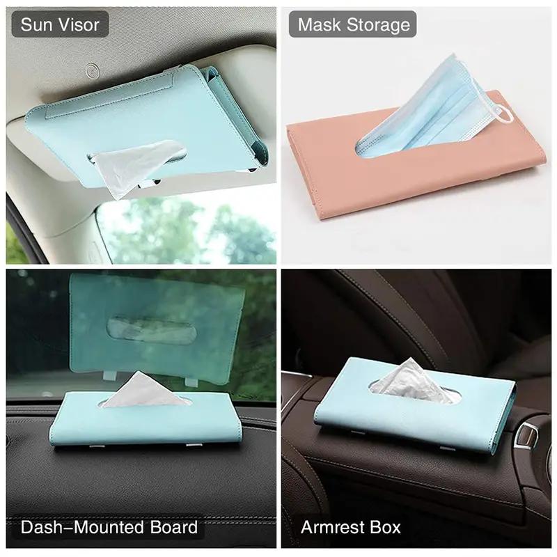Car Tissue Box PU Leather Car Sun Visor Hanging Tissue Box Holder Auto Interior Storage Organizer Napkin Holder Accessories New