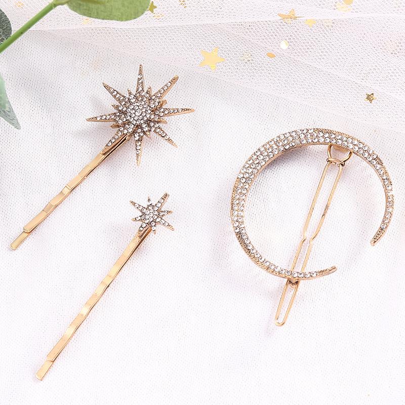 Classic Vintage Metal Geometric Rhinestone Hairpin Crystal Moon Sun Star Hair Clip Women Hair Pins Accessories Jewelry