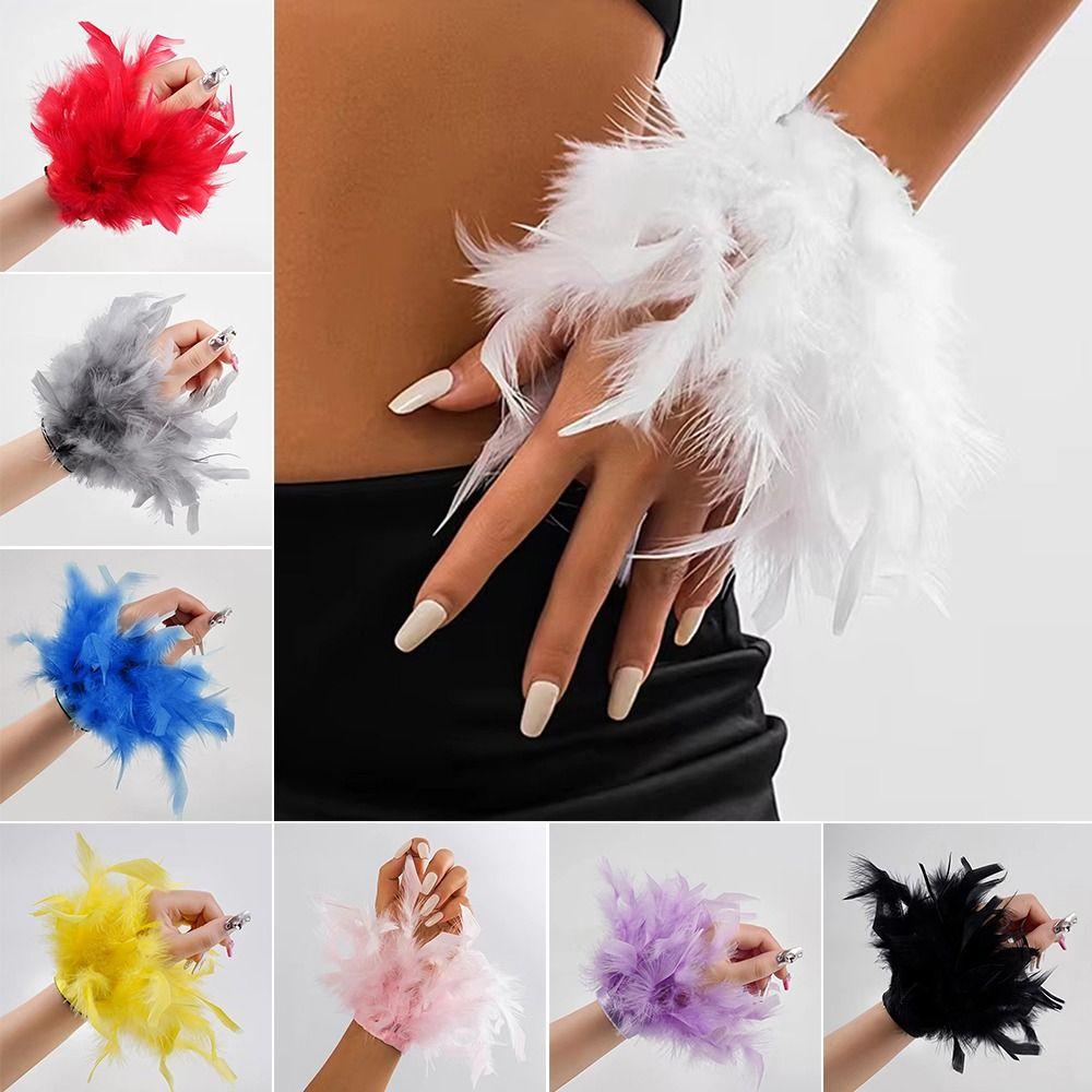 Feathers Plush Wrist Cuffs 8 Color Nail Ornament Wristband New Bracelet Sleeves Nail Decor