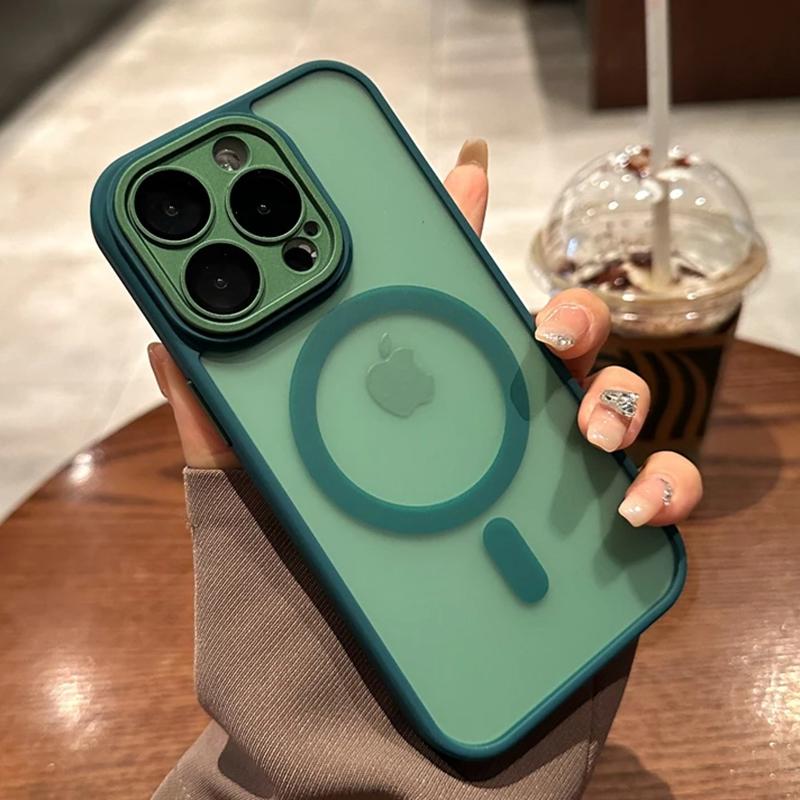 Luxury Matte Magnetic For Magsafe Translucent Case For iPhone  16 15 14 13 11 12 Pro Max Plus Glass Lens Wireless Charge Cover