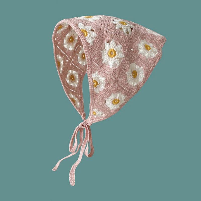 Ręcznie robiona szydełkowa trójkątna chusta na głowę: Francuski Retro, Wszechstronny, Styl Pastoralny