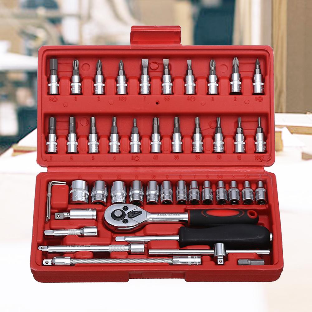 46PCS Car Repair Tool Kit Wrench Wrench Socket Spanner Screwdriver Carbon Steel Combination Auto Repair Tool Kits Accessory