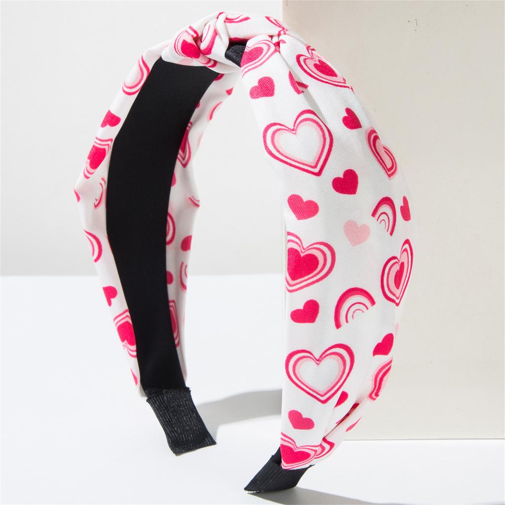 Valentine's Day Sweet Versatile Knotted Fabric Printed Heart Headband - Daily Party Hair Accessory
