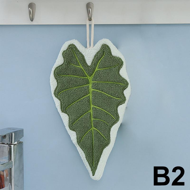 Leaf-Shaped Hanging Hand Towel Soft Coral Fleece Tea Towels Super Absorbent Bath & Kitchen Towel Decorative Towels Home Decor