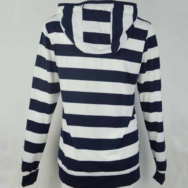 Winter Fashion Women Hoodie Coat Striped Print Long Sleeves Drawstring Pockets Zipper Closure Sweatshirt Jacket Autumn Winter