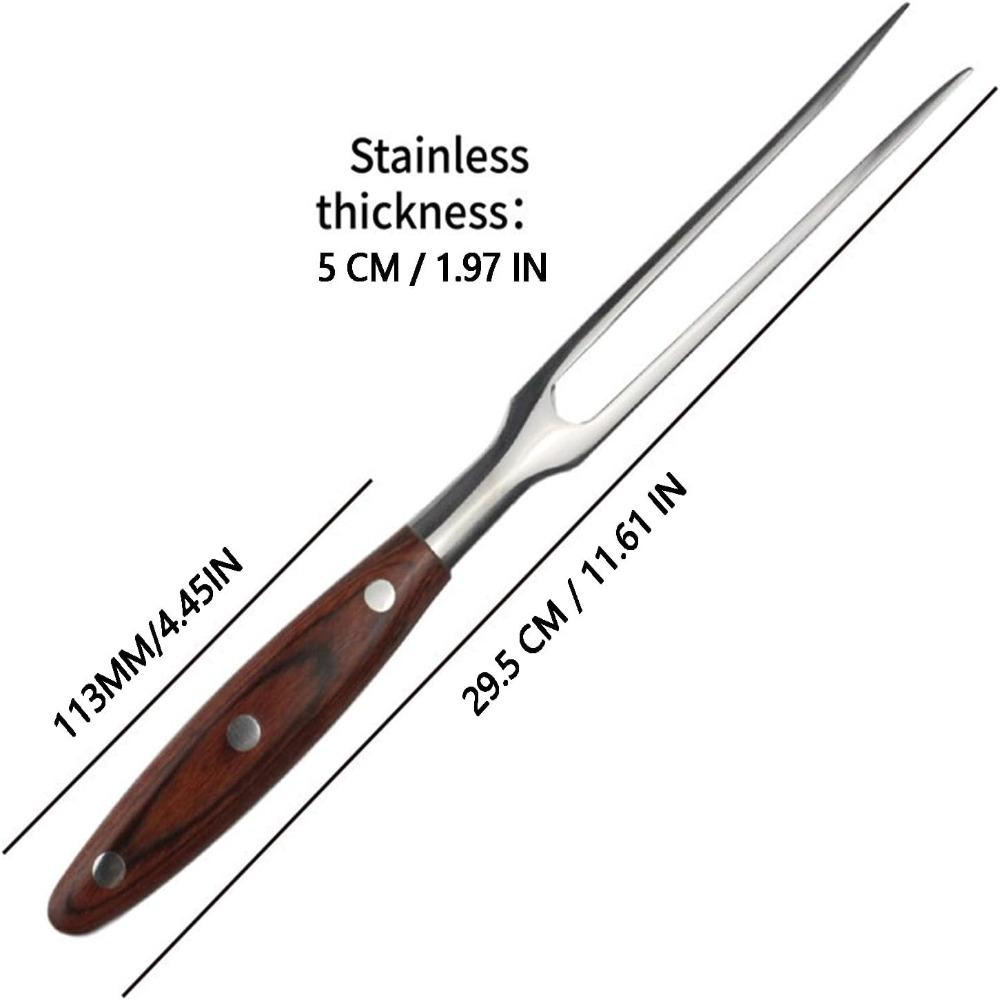 Long Handle Stainless Steel Fork Redwood Handle Meat Turner Fork Backyard Party