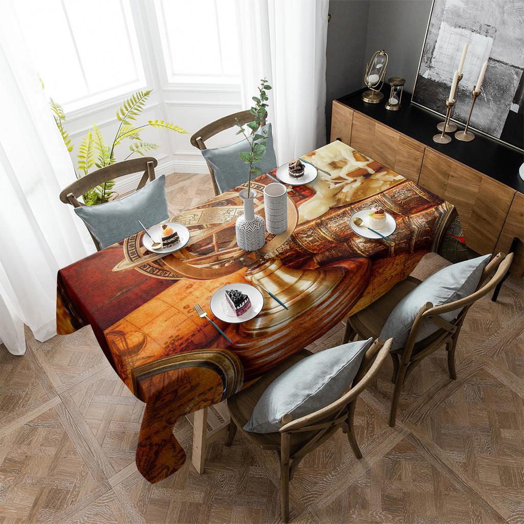 Books Map Compass Tablecloth Holiday Decor Waterproof Rectangular Tablecloths Wedding Decor Table Cover