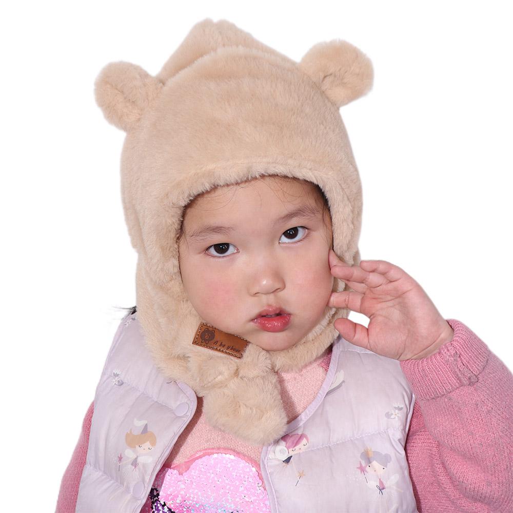 Soft Warm One-Piece Hat Scarf Winter Ear Protection Hats Lovely Baby Bear Plush Hat Kids