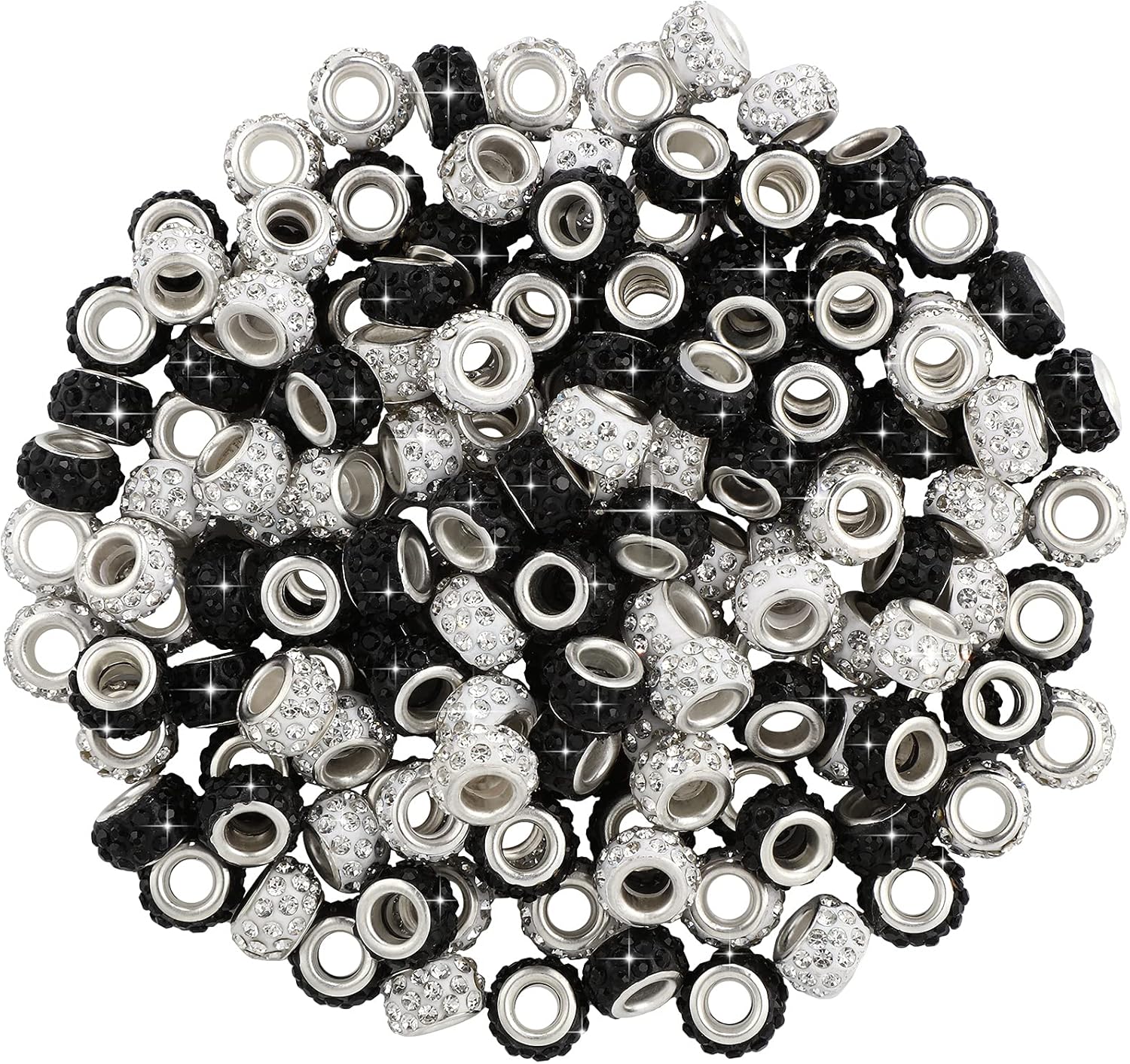 

20/50/100/200 шт. DIY 11 мм Стразы Европейские бусины Большие отверстия Разделительные бусины Алмазные бусины для волос Кристалл Рондель Шарм бусины для украшения волос 20pcs чёрный/белый