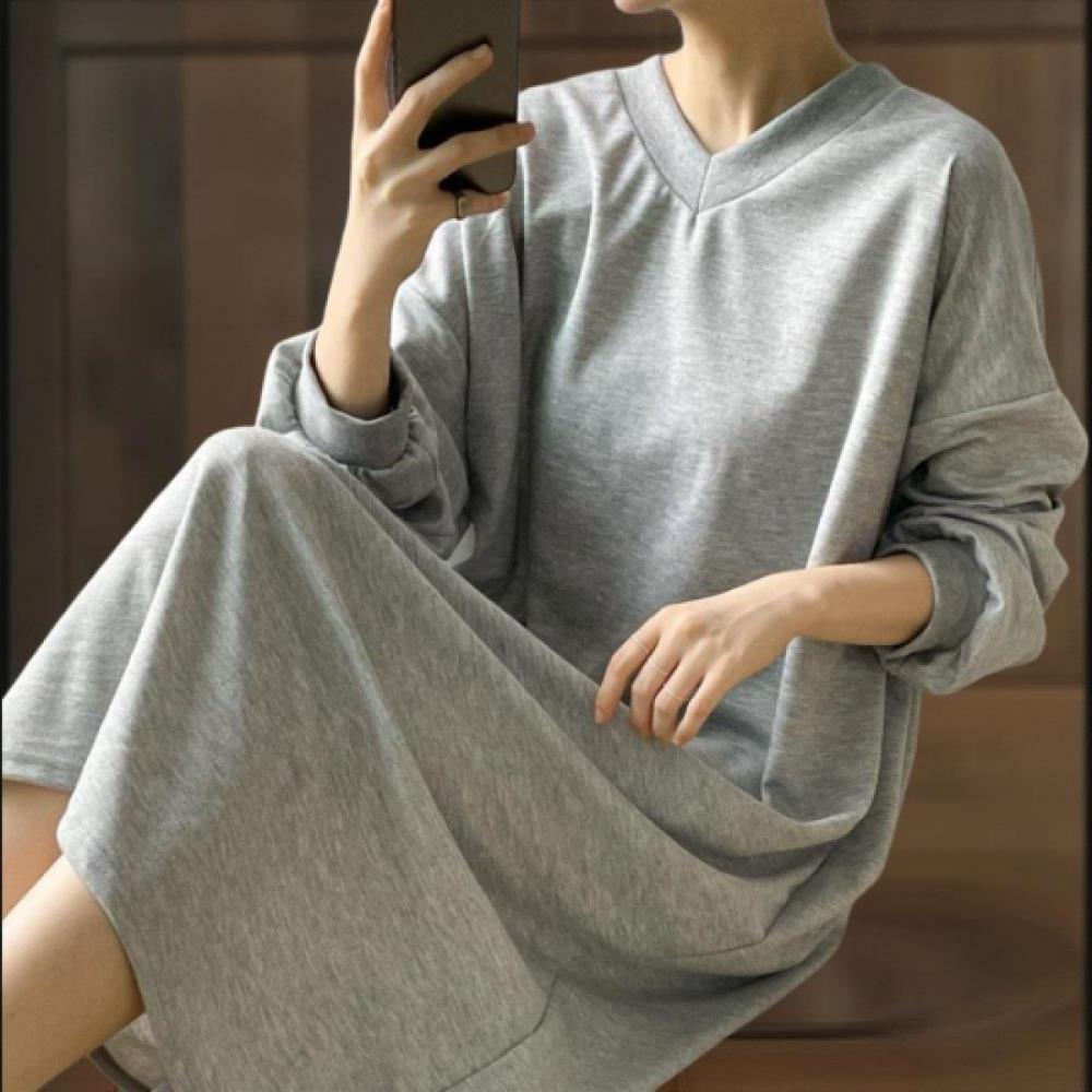 New ArriVals Open Run Women V Neck Loose Fit Cotton Puff Long Dress