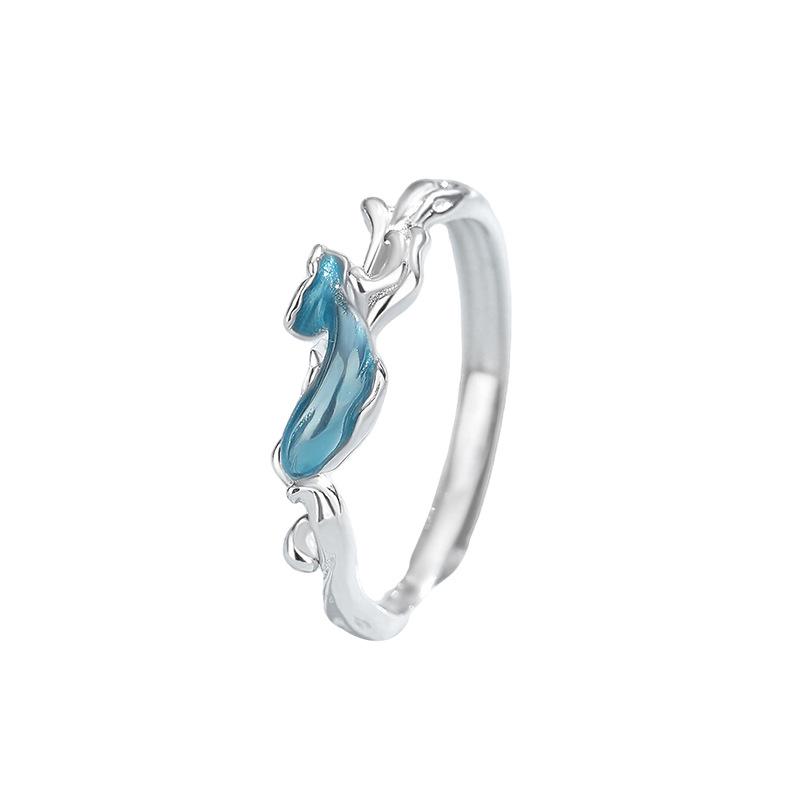 Tichia Original Whale-Themed S925 Sterling Silver Enamel Openable Couple Rings Adjustable Open