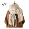 Oversized Cozy Winter Scarf Thickened Imitation Rabbit Velvet with Tassels for Women Solid Color Stylish Long Draped Neck Wrap Warm Shawl,