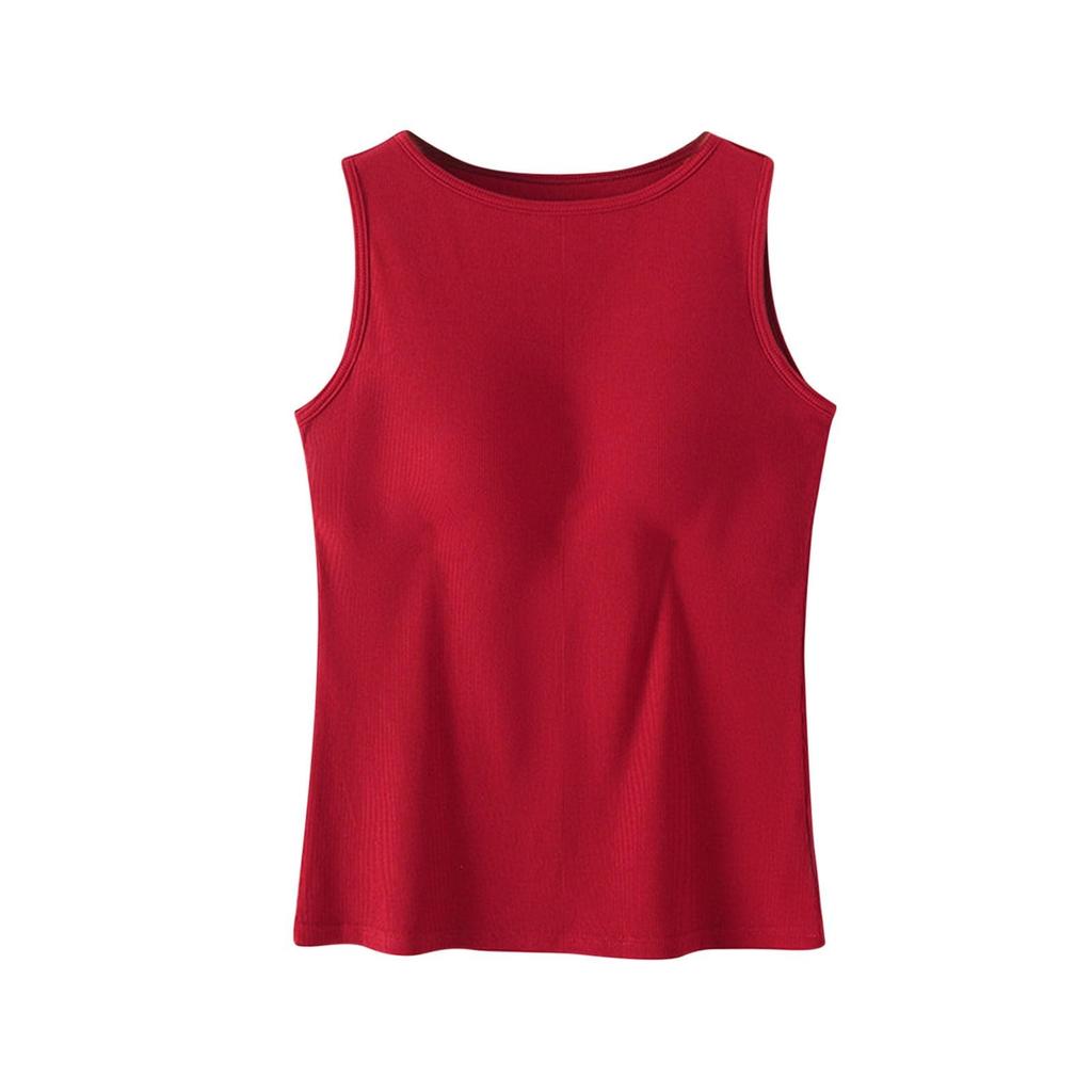 Women's Solid Color Padded Summer Vest With Shoulder Slim Fit Bottoming Sleeveless Vest