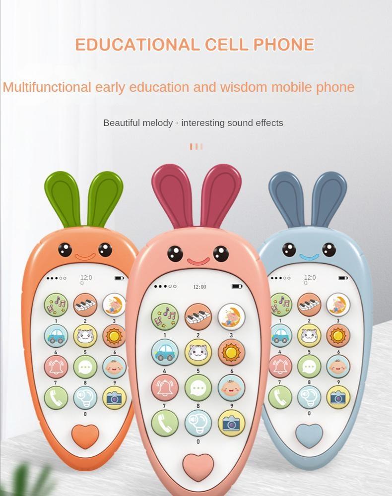 Baby Girls Boys Cartoon Radish Simulation Mobile Phone Toy Children Music Early Education Story Machine Bilingual Learning Toy