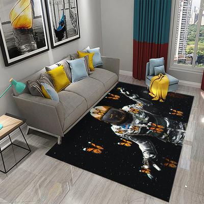 Astronaut Butterfly Carpet Modern Art Rug Cosmic Space Rugs for Kids Teens Door Mat Yoga Mats Bedroom Living Room Black Flat Mat