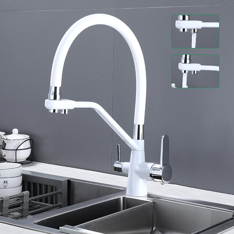 

OXG черный/белый латунный смеситель для кухни Gourmet, фильтрованный смеситель для кухни, смеситель для горячей и холодной воды, выдвижной кран, кухонный кран для мойки