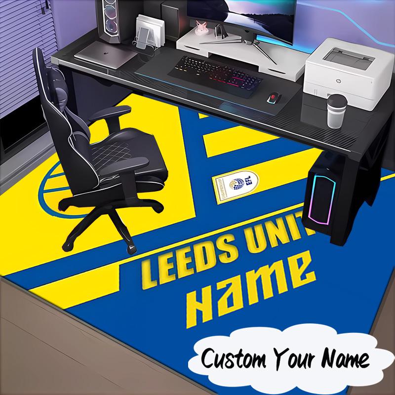 Custom Name Leeds Crest Rug for Living Room, Game Rooms, Office, Bedroom, Floor Mat Playful Design, Fan Gifts Christmas Decor