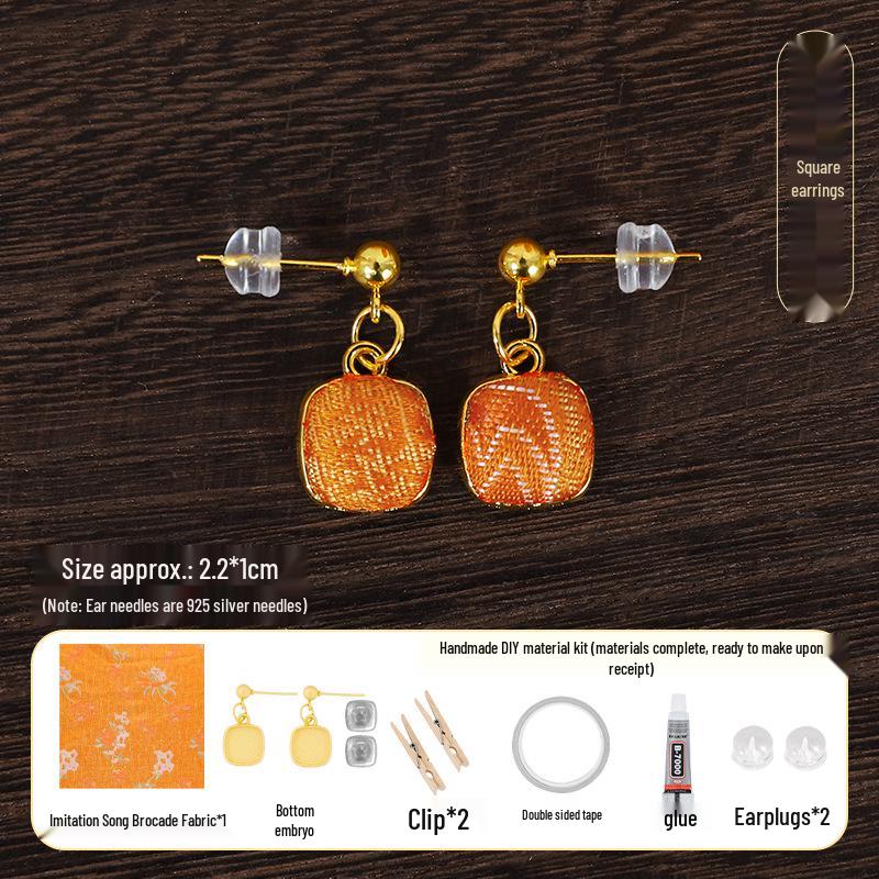 DIY Handmade Brocade Dangle Earrings Kit with 925 Silver Needles - New Chinese Style Gift Set