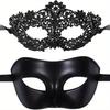 2 szt. Elegancki Zestaw Masek Maskaradowych z Czarnej Koronki dla Par - Idealny na Wenecki Bal, Mardi Gras i Obchody Halloween