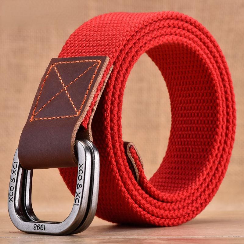 Fashion Casual Men Canvas Belt Double Ring Metal Buckle Colorful Waistband Luxury Jeans Belts for Women Strap Male Gray