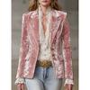 Blazer da Donna in Velluto con Scollo a Tacca Manica Lunga Vestibilità Aderente Monocolore Casual Formale