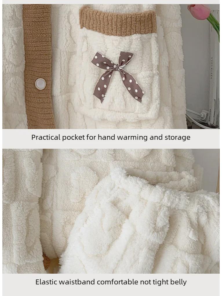 Plus Size Women's Flannel Pajama Set - Long Sleeve Cardigan, Warm and Cozy for Autumn and Winter