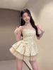 Sweet sister girl milk apricot polka dot suspender dress women summer small dating double mesh tutu