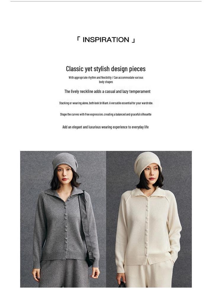 Women's Thick Cashmere Sweater with Large Lapel and Buttons - Autumn/Winter 2026 Versatile Base Layer Knit Outerwear