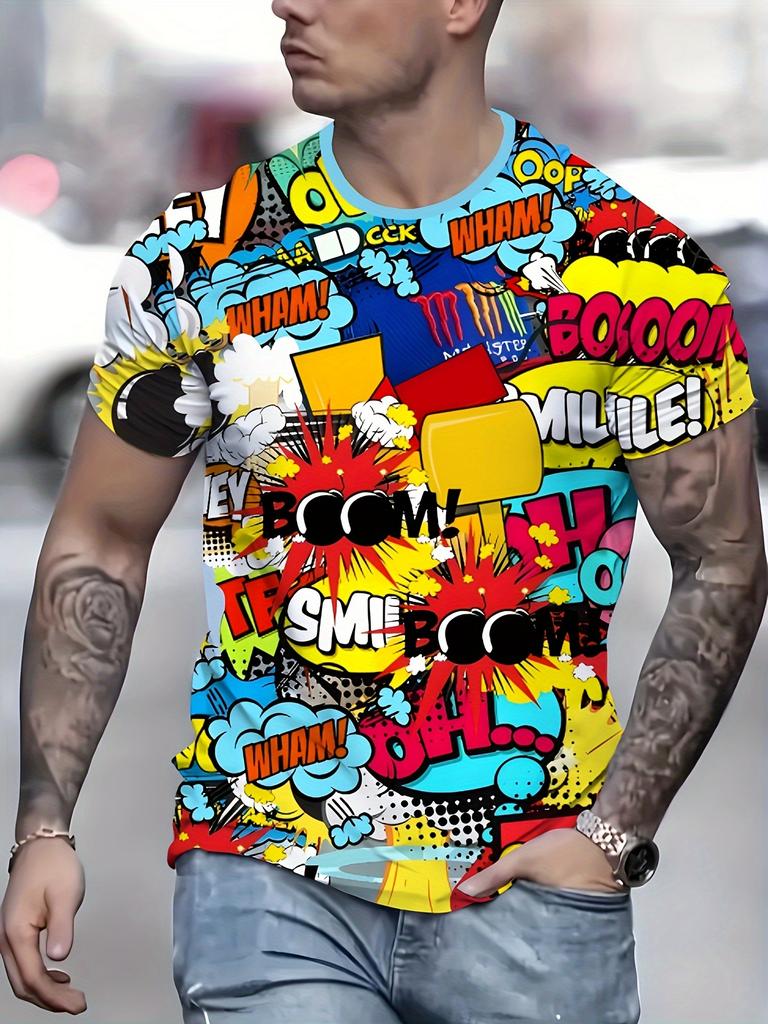 Digital Print Fashion Graffiti Style Trendy Casual-Shirt, PLUS SIZE