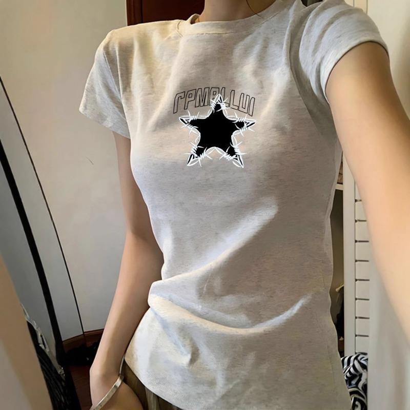 Dam Kortärmad Axel T-shirt Sommar Casual Mode All Passform Slim Topp