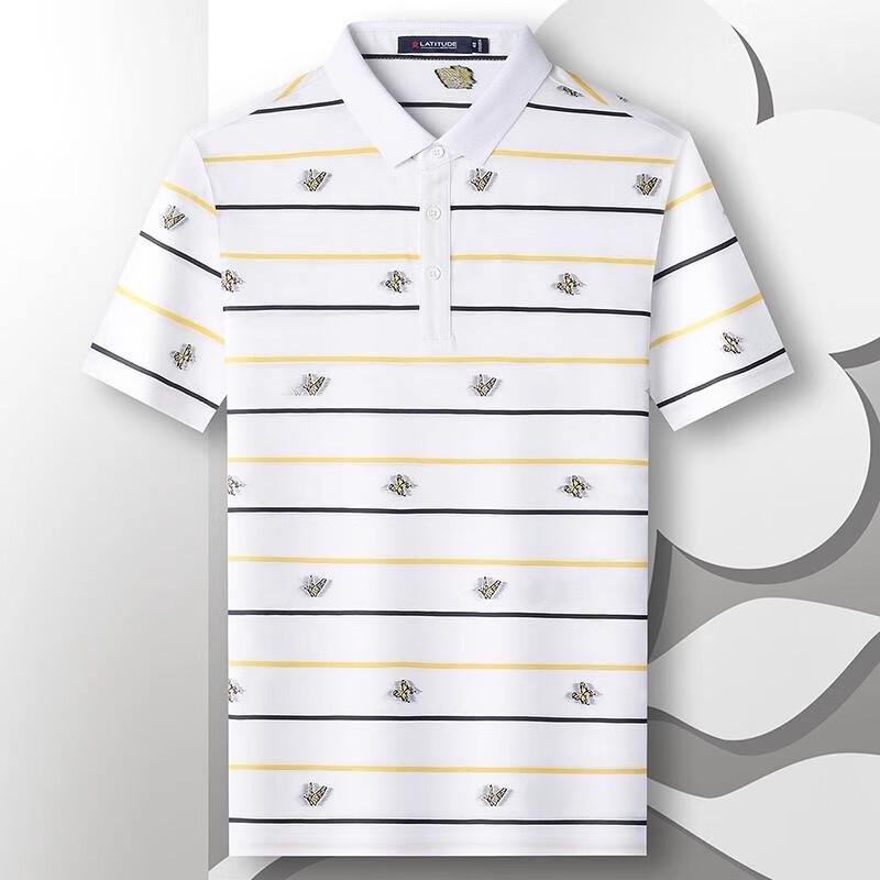 Мужская летняя деловая полосатая жаккардовая рубашка-поло MONTAGUT с блоками цвета 46