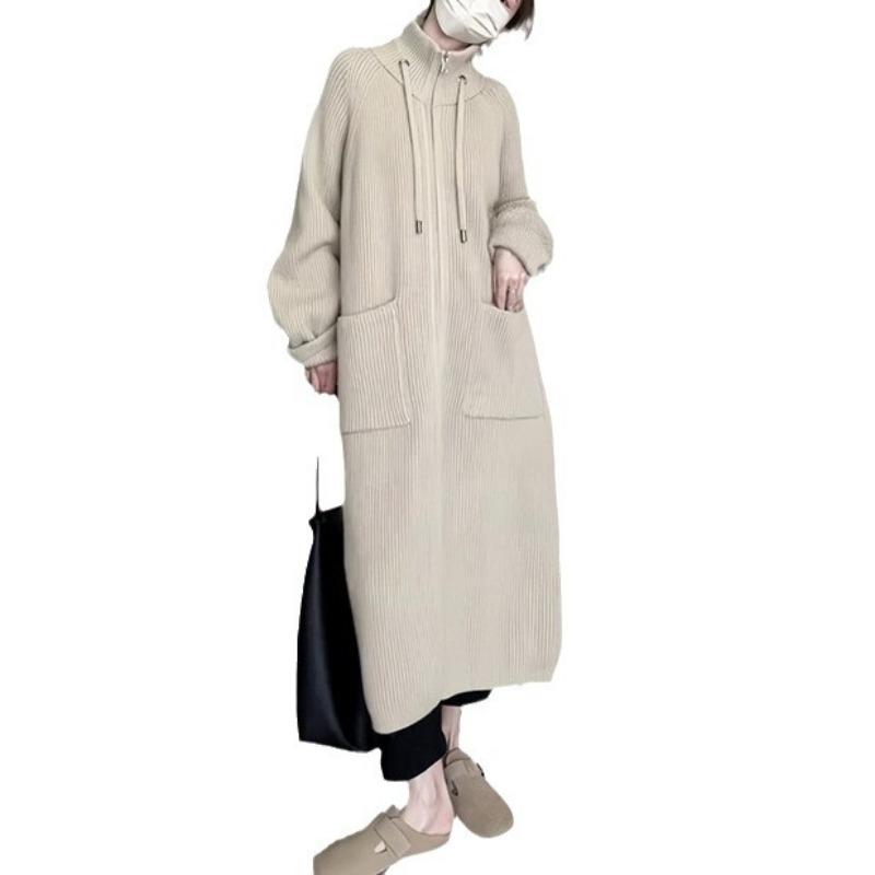 Autumn and winter new design stand-up neck knitted cardigan women's fashion long zipper sweater jacket