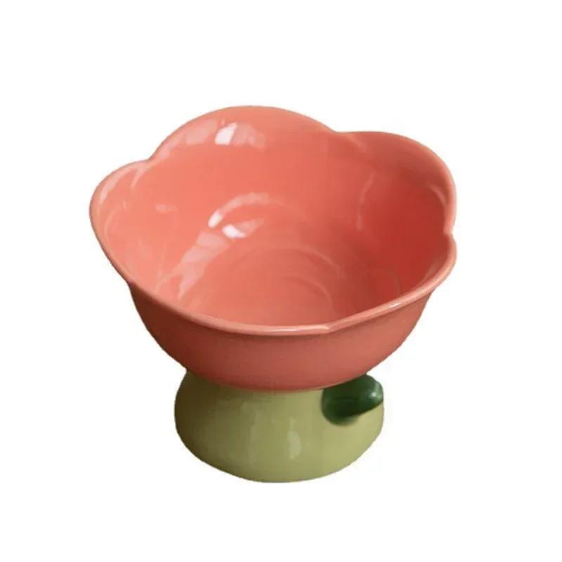 Ceramic Bowl Non-slip Flower Shape High Foot Dogs Puppy Feeder Feeding Food Water Elevated Raised Dish Pet Supplies