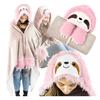 Blanket with Buttons, Hood, Sleeves, Sloth, Pink, Buttoned, Warm