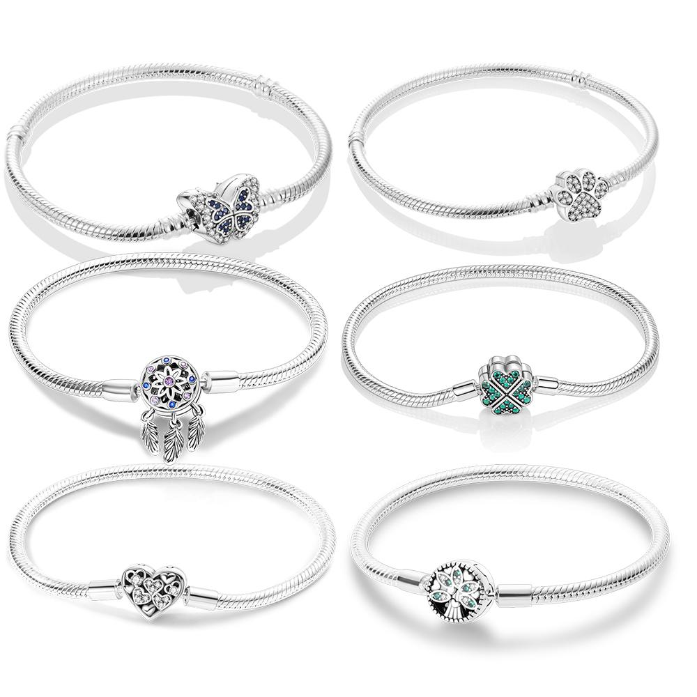 20 Style Original 17CM-20CM 925 Silver Snake Basic Bracelet Heart Moon Star Women DIY CZ Jewelry Fit Beads Charm