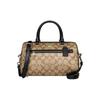 Rowan 27 Boston Presbyopie Canvas mit Leder Schulter Crossbody Tasche Große Größe für Damen Hellbraun mit schwarzen Kanten