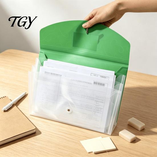 Plastic File Pouch Expandable Document Folder with Label Slot, Layered Design Waterproof PP Business Envelope, Secure Rope Closure Organizer