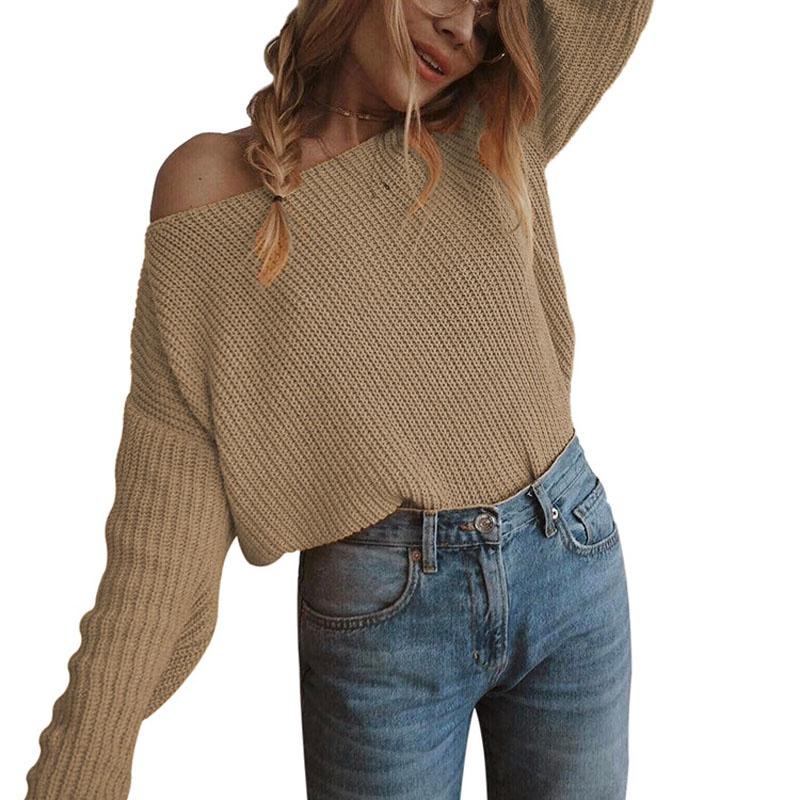 

Versatile Plus Size Autumn Womens Sweaters Off The Shoulder Pullover Sweater Long Sleeve For Every Occasion Tag S=US XXS хаки