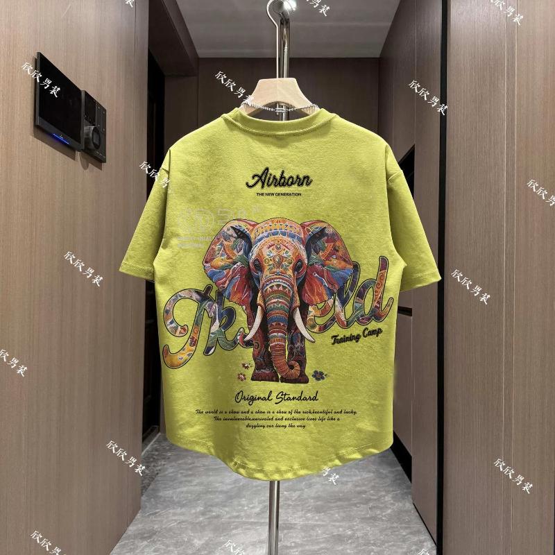 New Short-sleeved Men's Painted Trendy Elephant Print Casual Fashion Versatile T-shirt