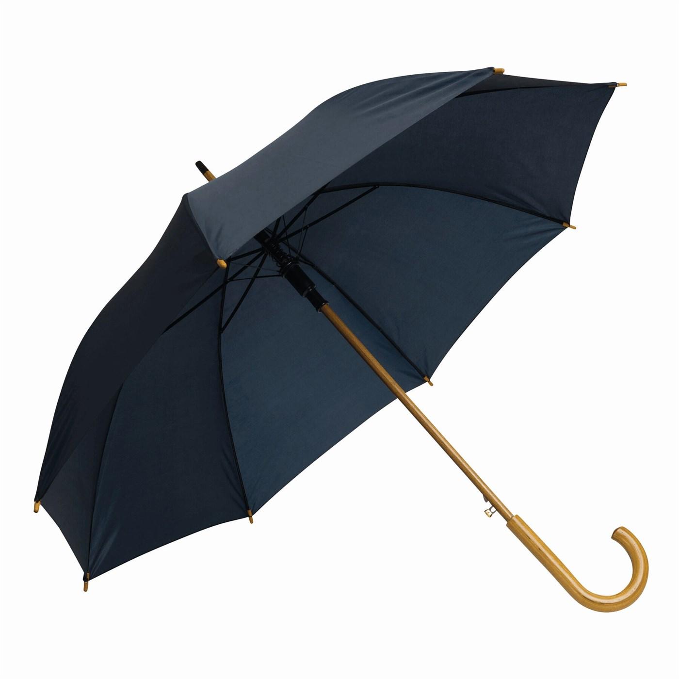 L-Merch Tango Houten Handvat Automatische Stokparaplu 89cm x donkerblauwe kleur