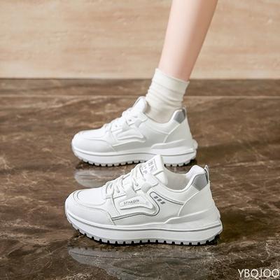 Round Toe Lace Up White Shoes for Women New Spring Low Top Running Sports Shoes Thick Soled Height Increasing Women's Shoes