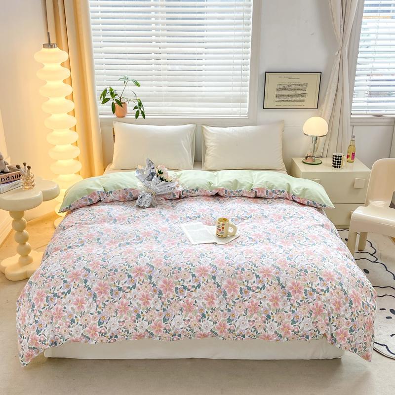 Fresh White Flowers 100% Cotton Duvet Cover Botanical Floral Pattern Quilt Cover with Zipper Queen King Bedding for All Season