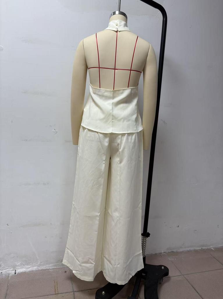 2026 Summer European & American Casual Sleeveless Top and High-Waisted Wide-Leg Pants Set for Women