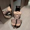 Sexuální spodní prádlo Sexy Čistá touha Leopardí potisk Boková sukně Podvazkový pás Malá prsa Velký výstřih Pyžamová sukně Hra rolí